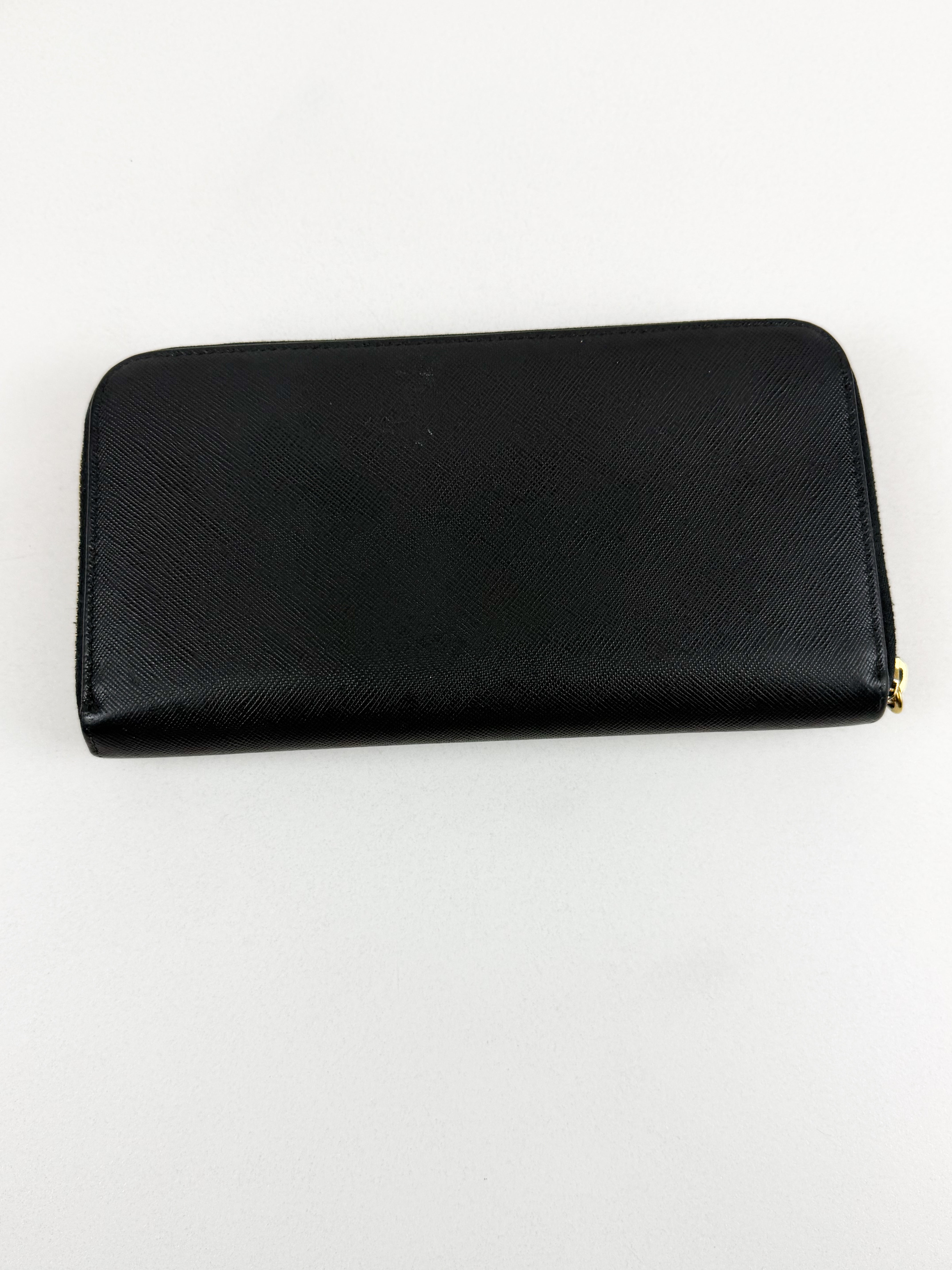 Prada Large Grained Leather Zip Around Wallet