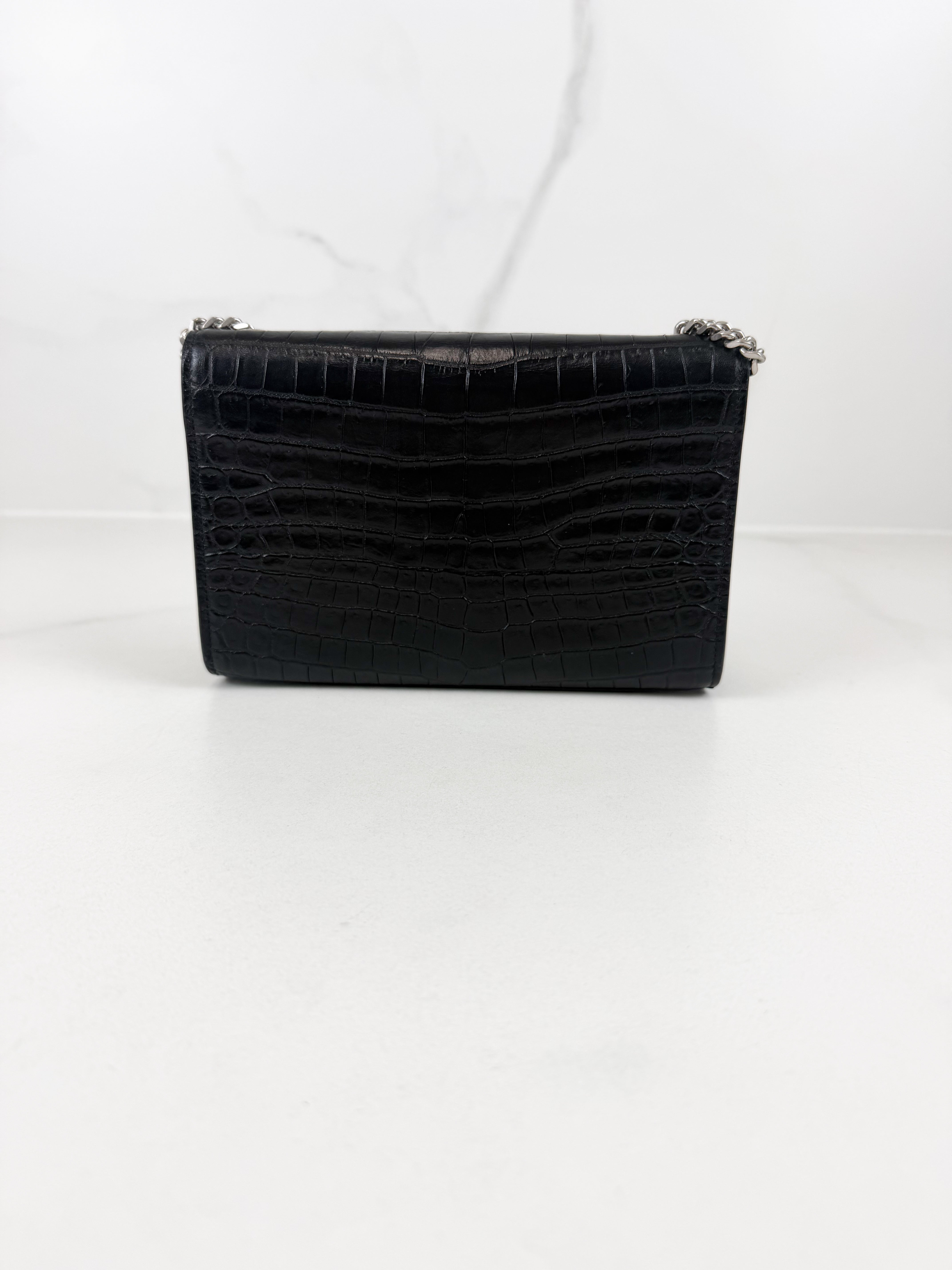 Saint Laurent Small Kate with Tassel Croc Embossed Shiny Leather SHW