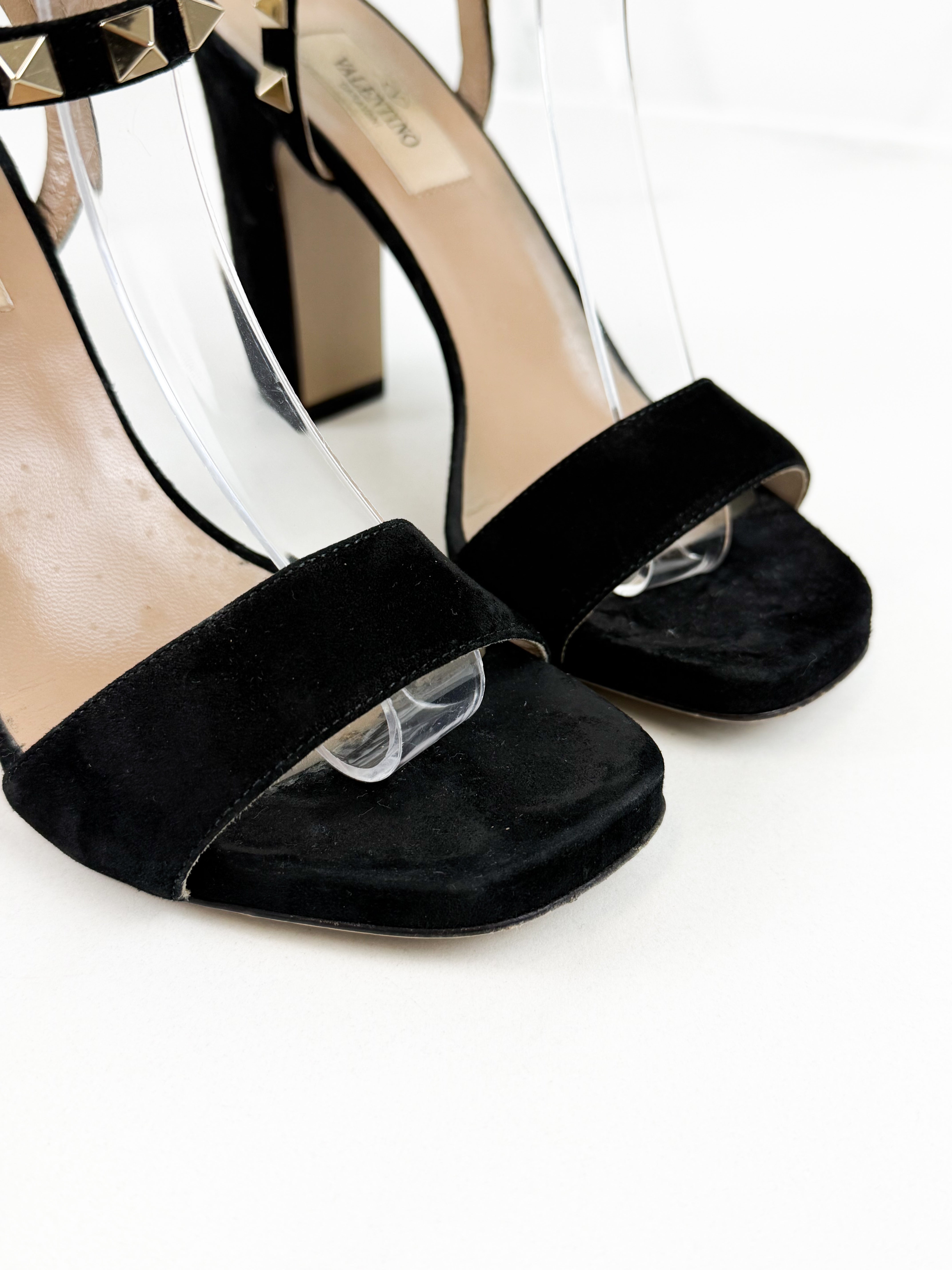 Valentino Black Velvet Rockstud Ankle Strap Heel Size 35.5