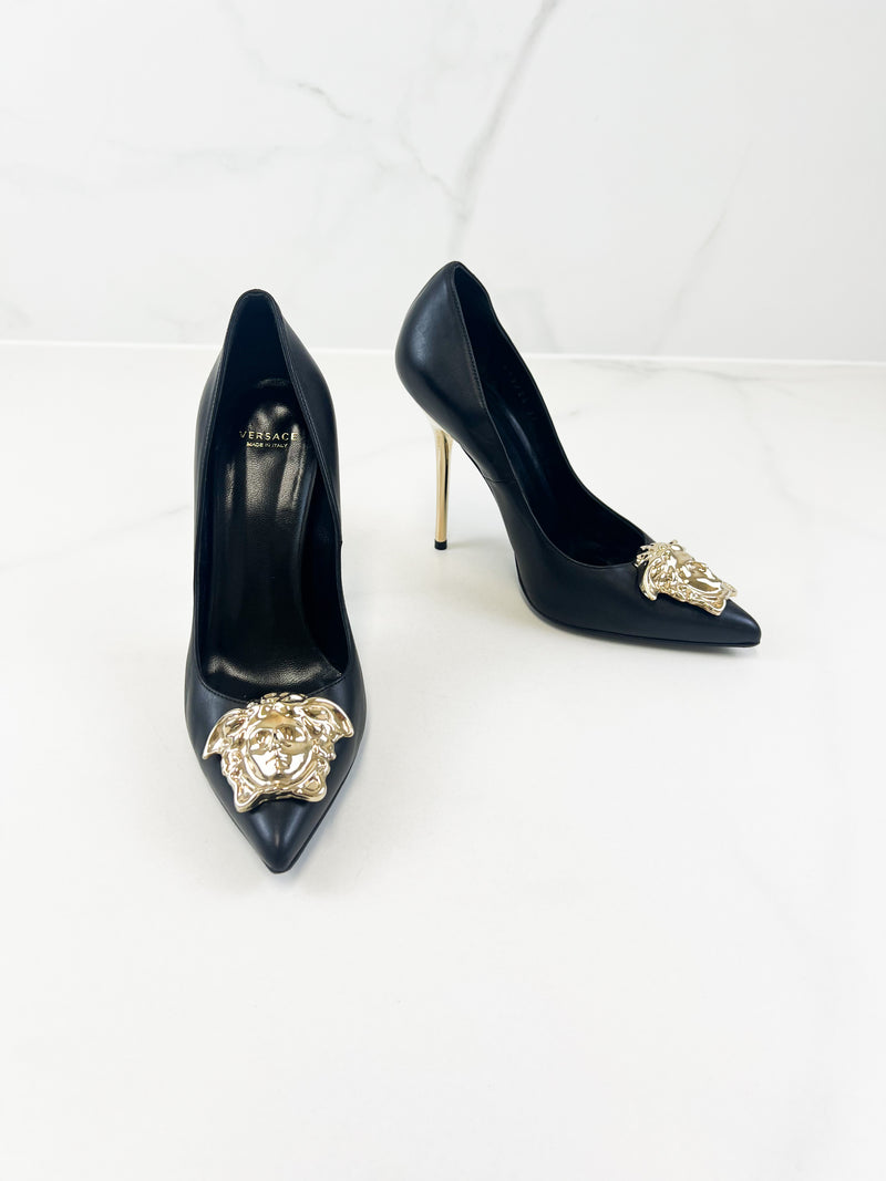 Versace Medusa Black Leather Pump Size 37