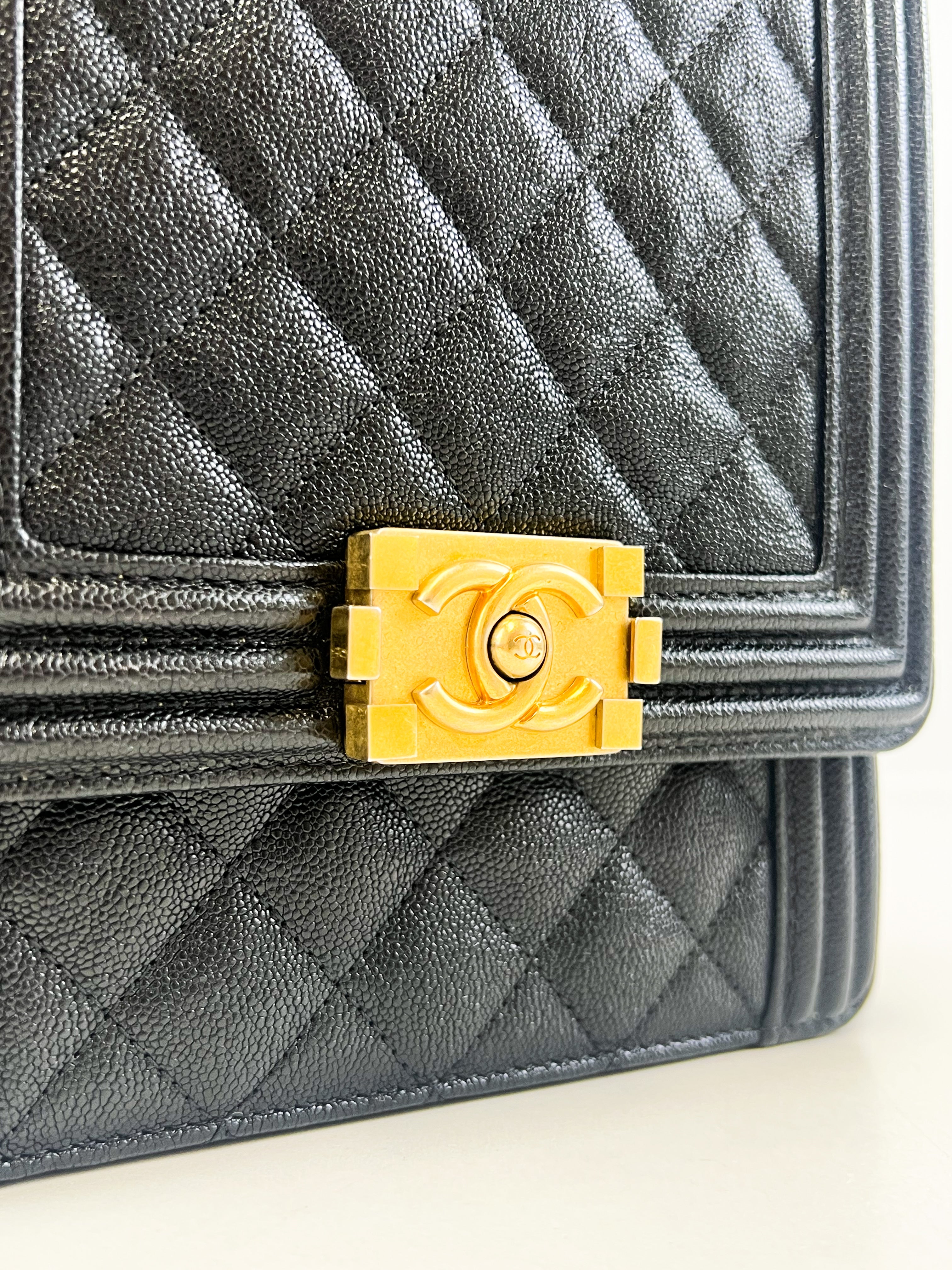 Chanel Caviar North South Black Boy Flap with Gold Hardware