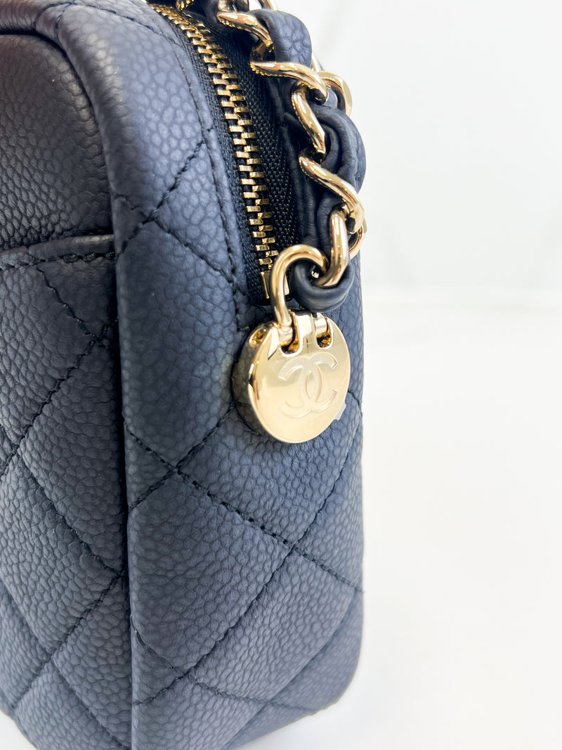 Chanel Camera Leather Navy Crossbody Bag