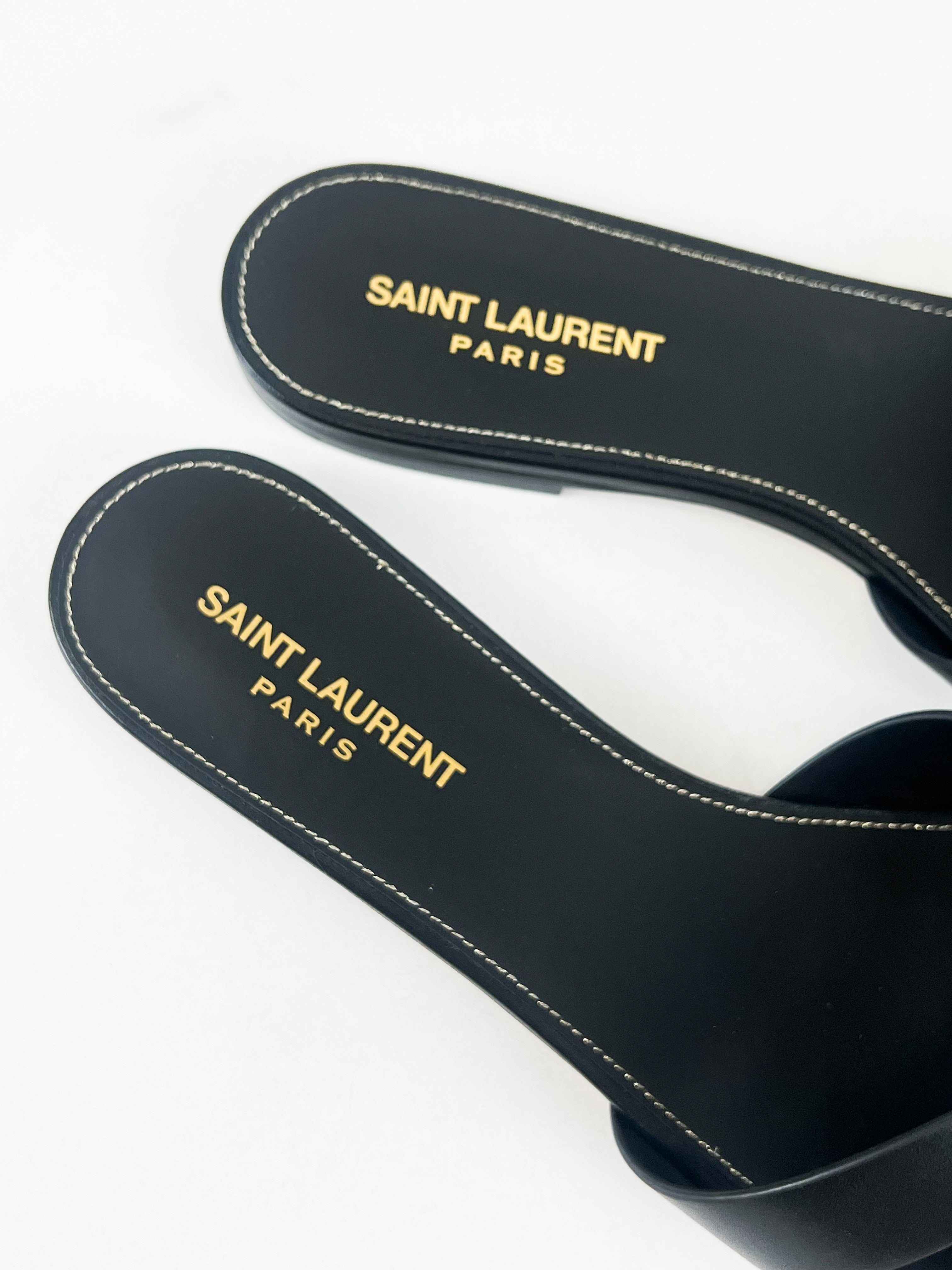 Saint Laurent Black Tribute Flat Mules Size 40