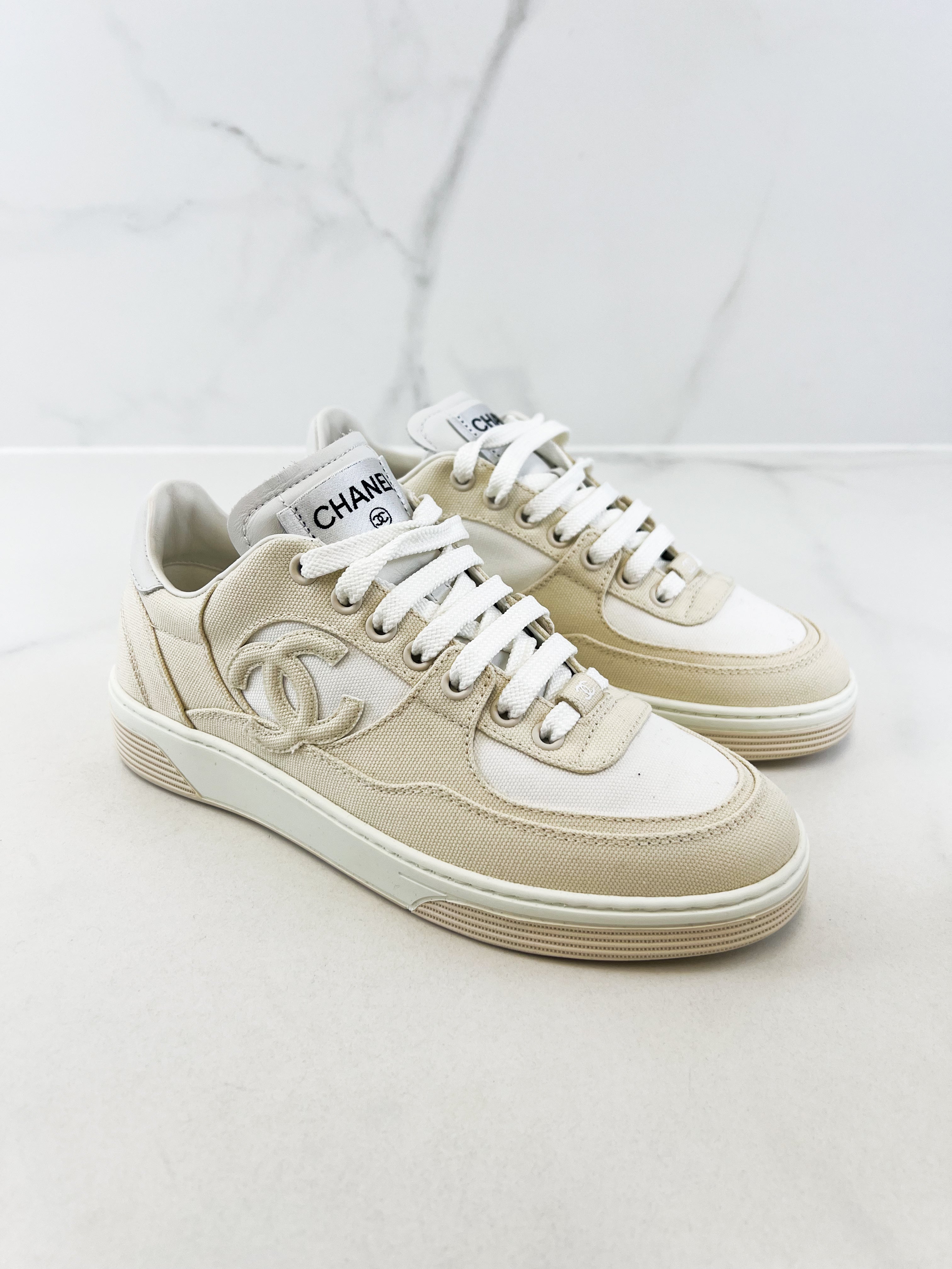 Chanel CC Cream Sneaker Size 37