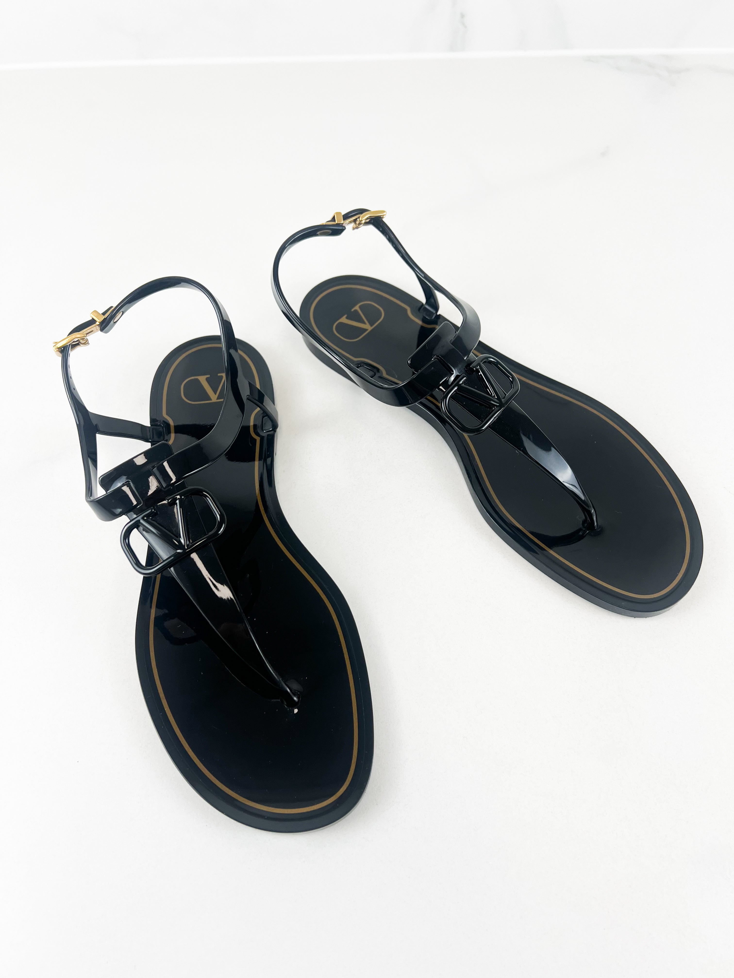 Valentino Black Jelly VLogo Sandals Size 41