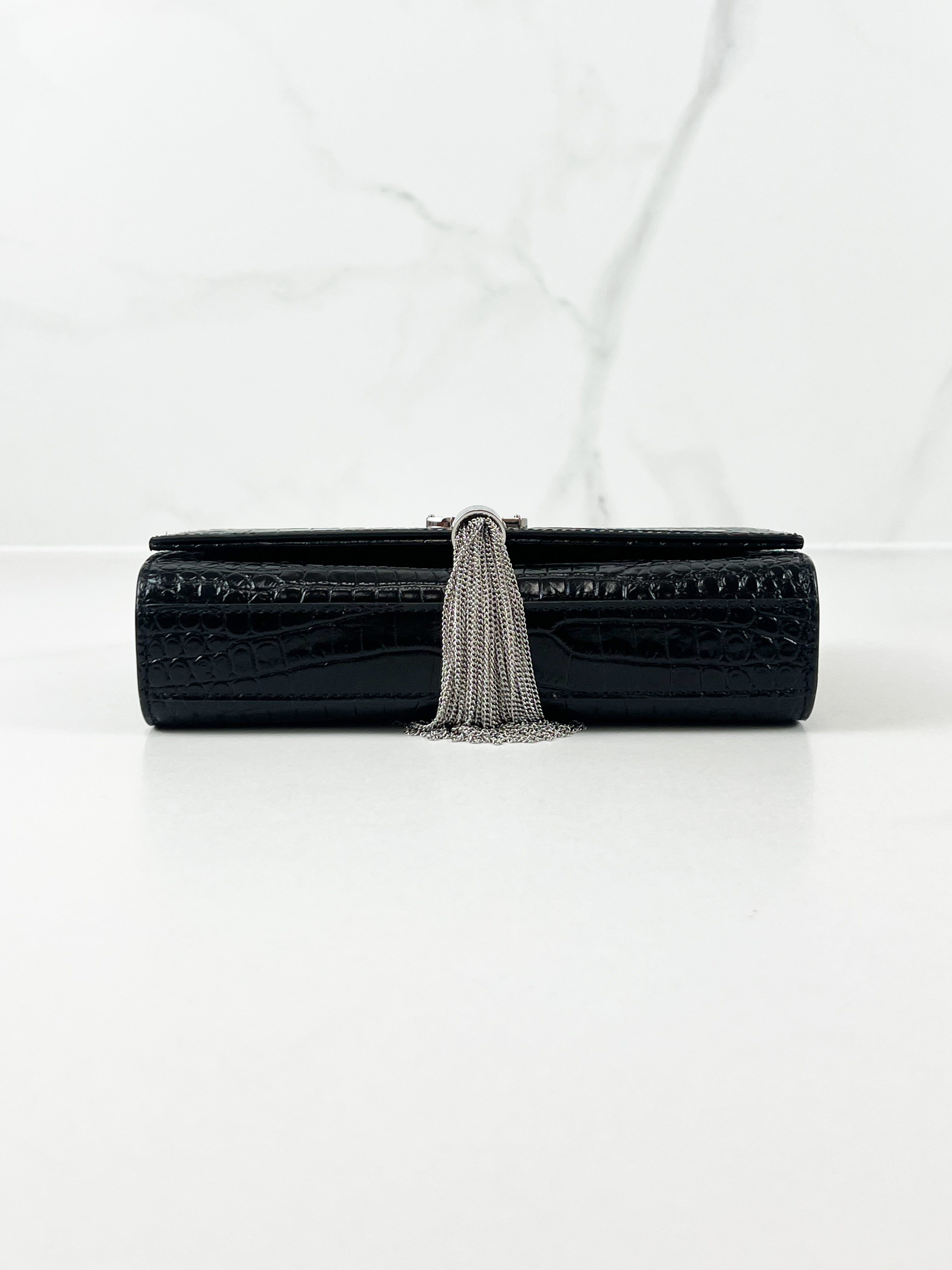 Saint Laurent Small Kate with Tassel Croc Embossed Shiny Leather SHW