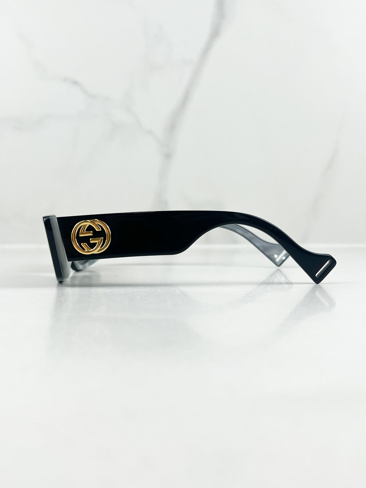 Gucci GG Logo Black Rectangular Acetate Frame Sunglasses