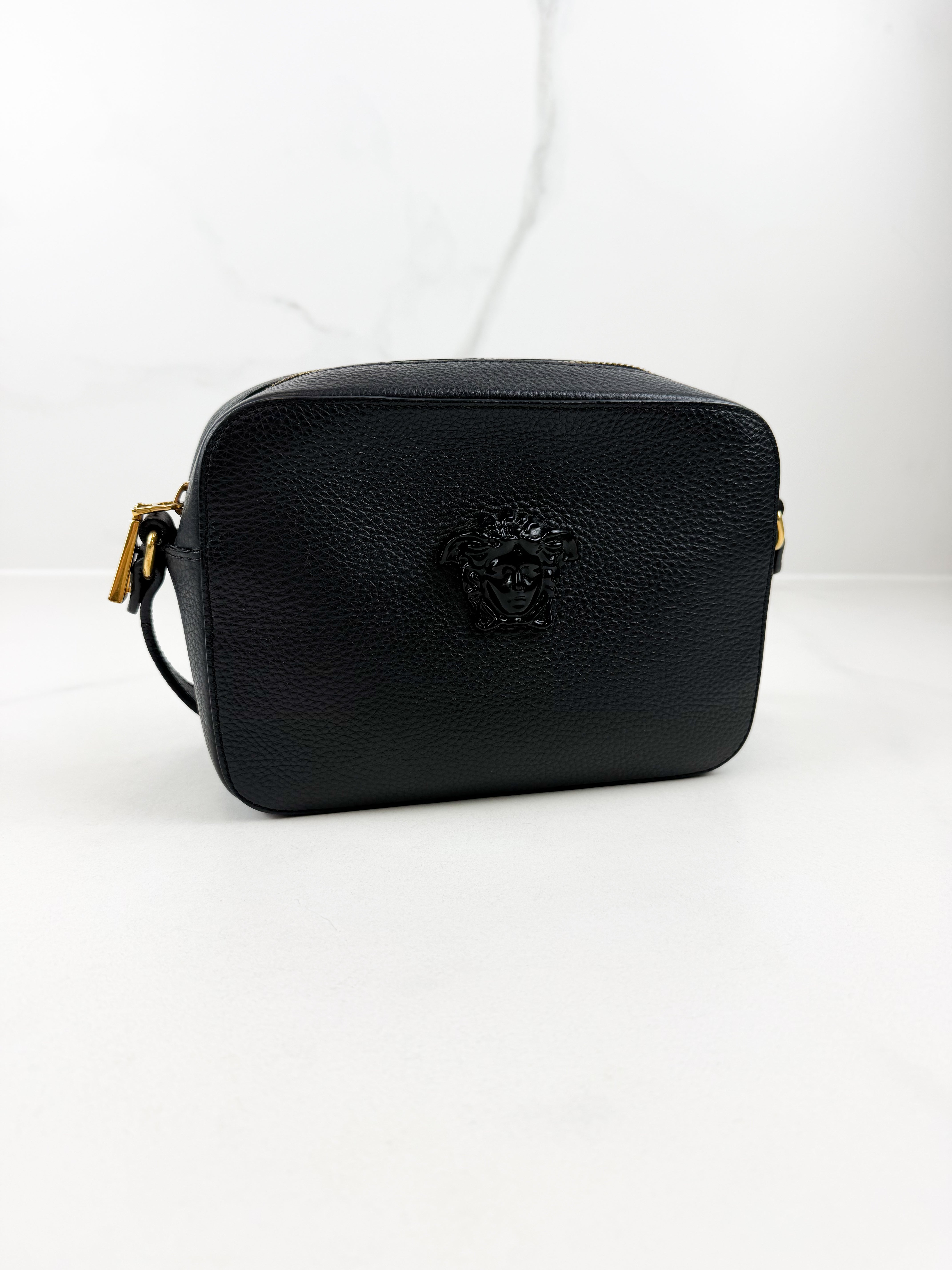Versace Black Medusa Grained Calfskin Crossbody