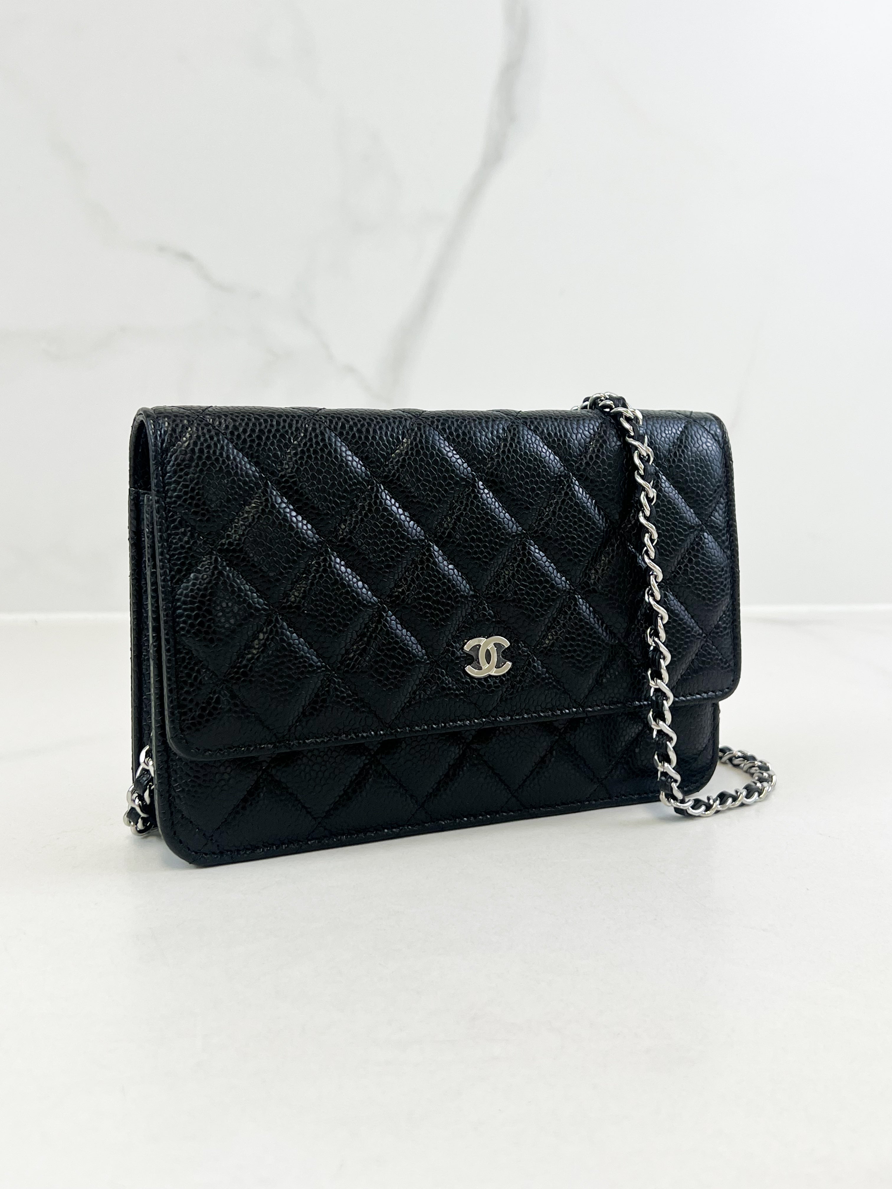 Chanel Black Classic Caviar CC WOC with SHW