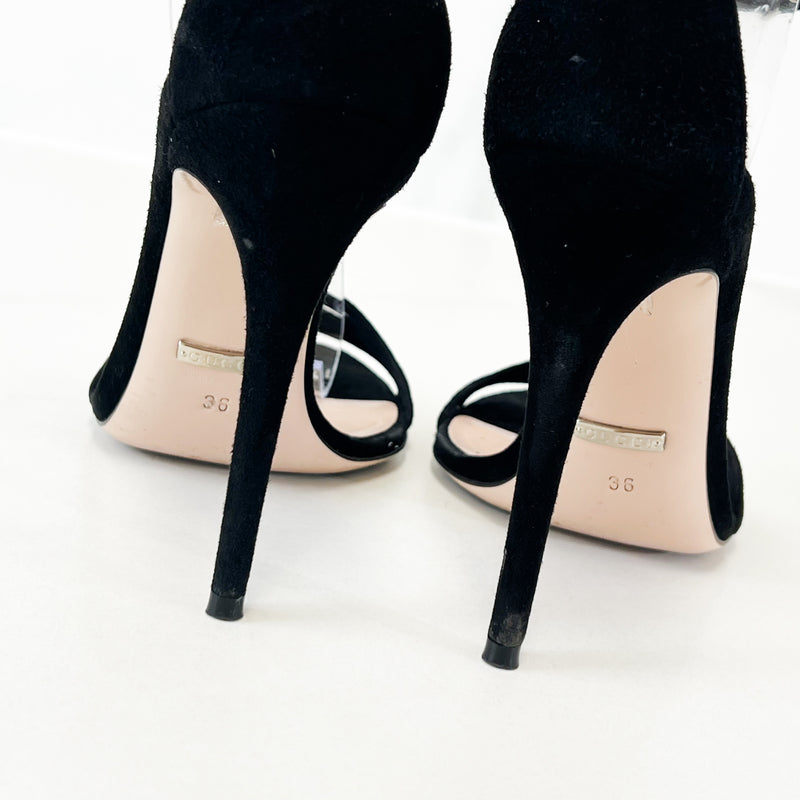 Gucci Black llse Suede Strap Peony Sandals Size 36
