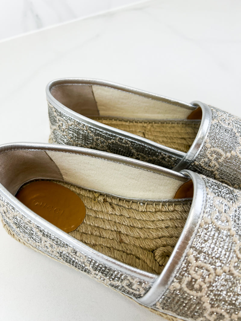 Gucci GG Espadrilles in Silver Canvas Size 38