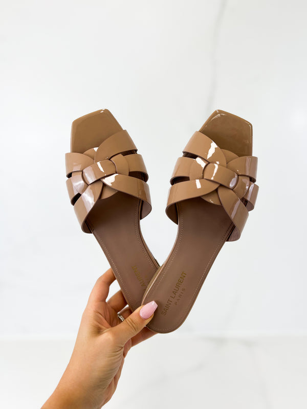 Saint Laurent Tribute Patent Flat Mules Size 39