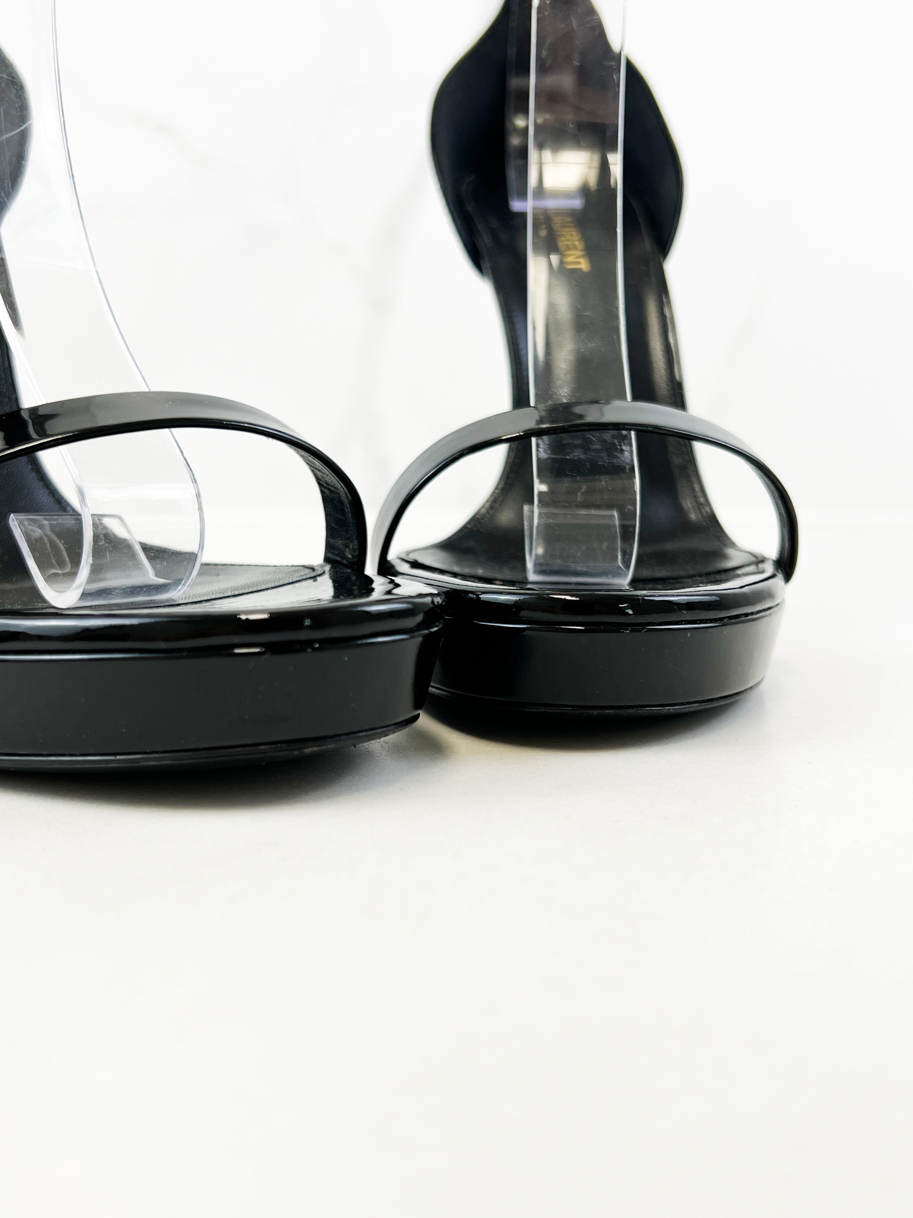 Saint Laurent Black Patent Amber Sandal Heel Size 39.5