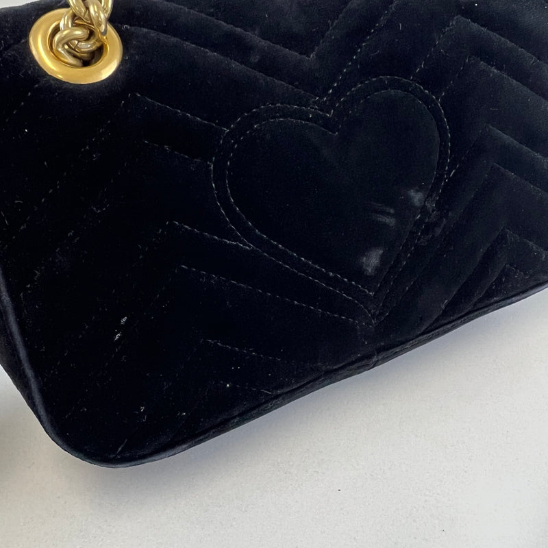 Gucci GG Marmont Matelasse Mini Black Velvet Flap Shoulder Bag Shopluxe Consignment