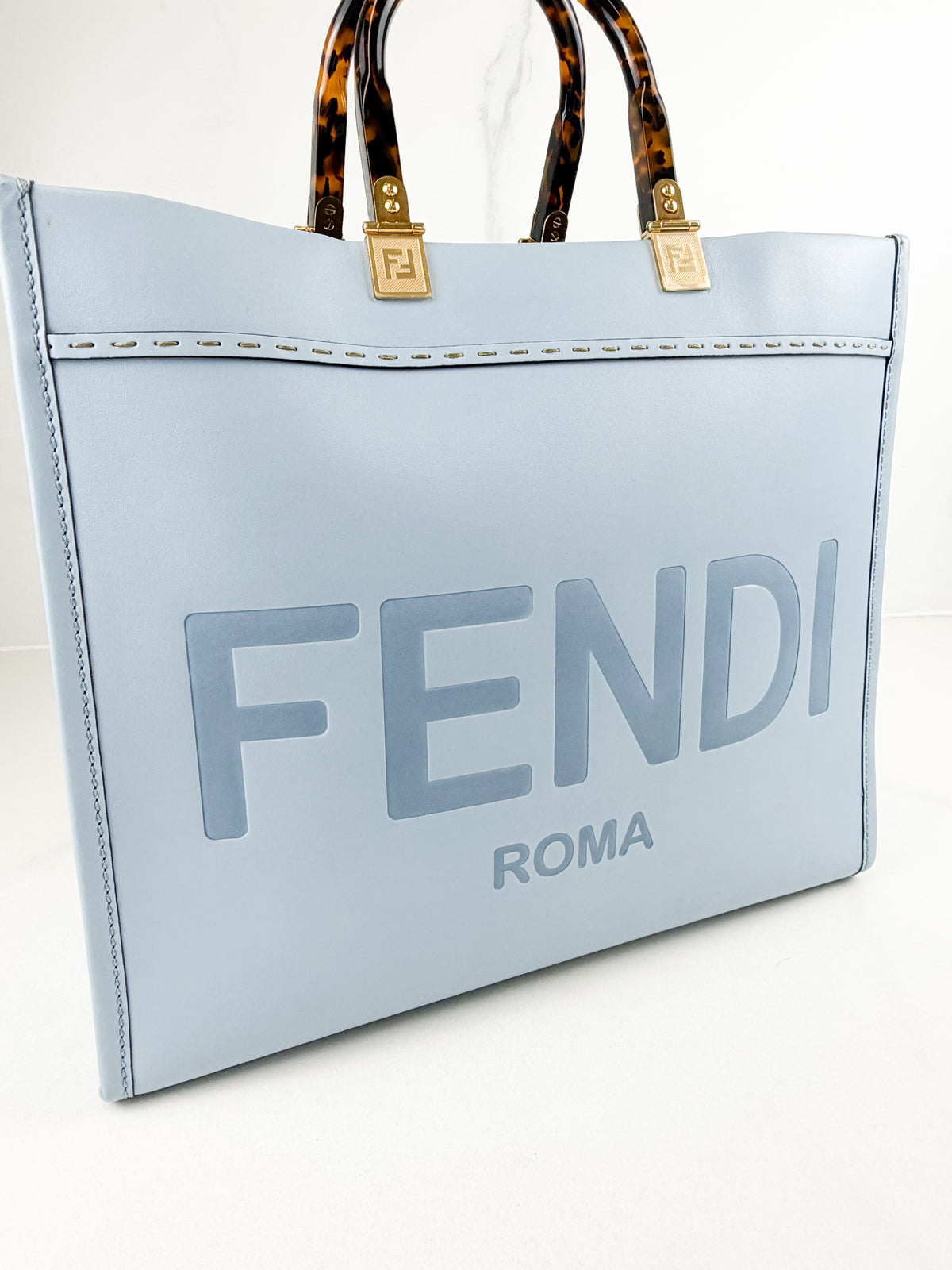 Fendi Blue Leather Sunshine Tote Bag