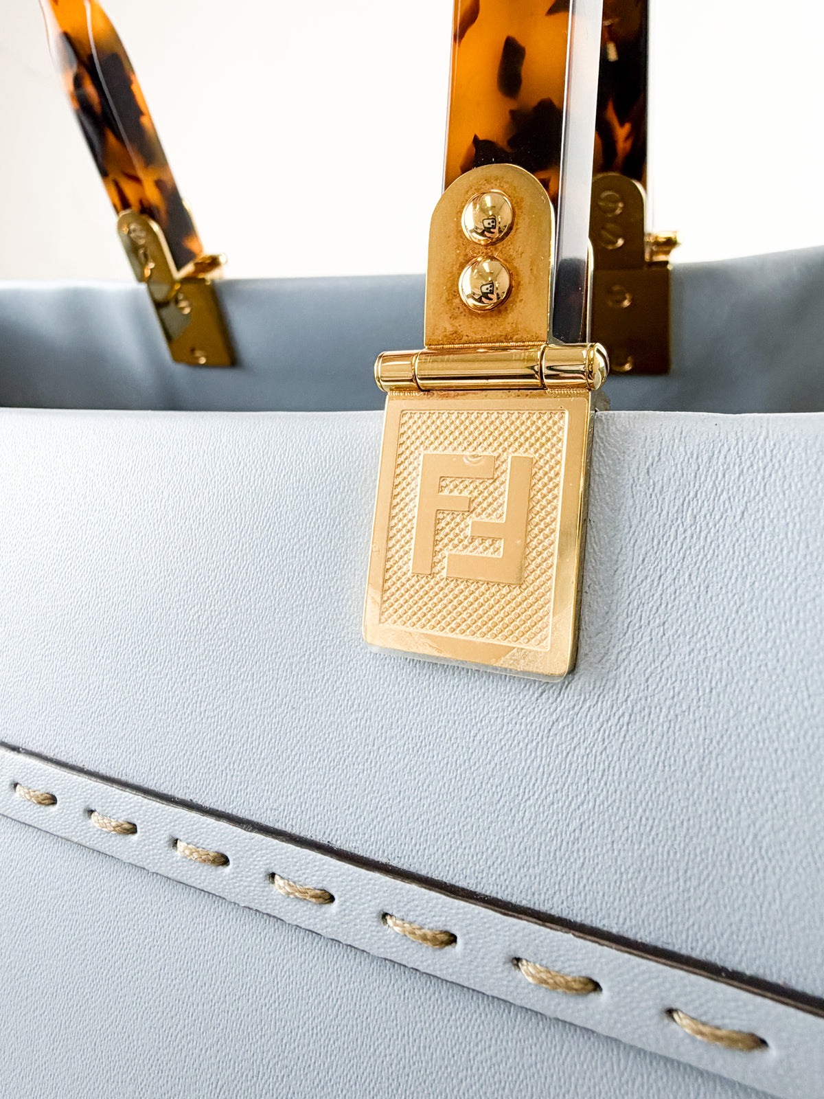 Fendi Blue Leather Sunshine Tote Bag