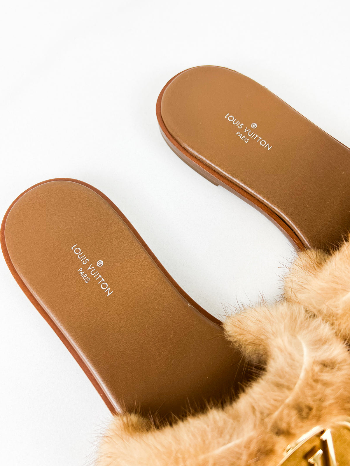 Louis Vuitton Lock It Brown Shearling Flat Slide Size 37