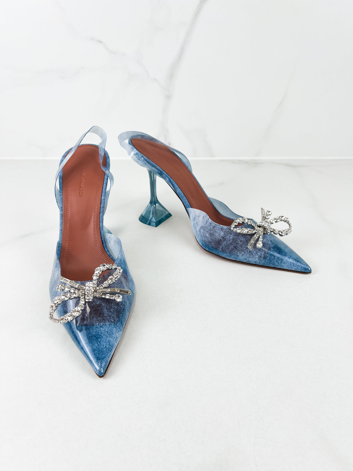 Amina Muaddi Blue 95mm Bow-Detail Slingback Pump Size 40