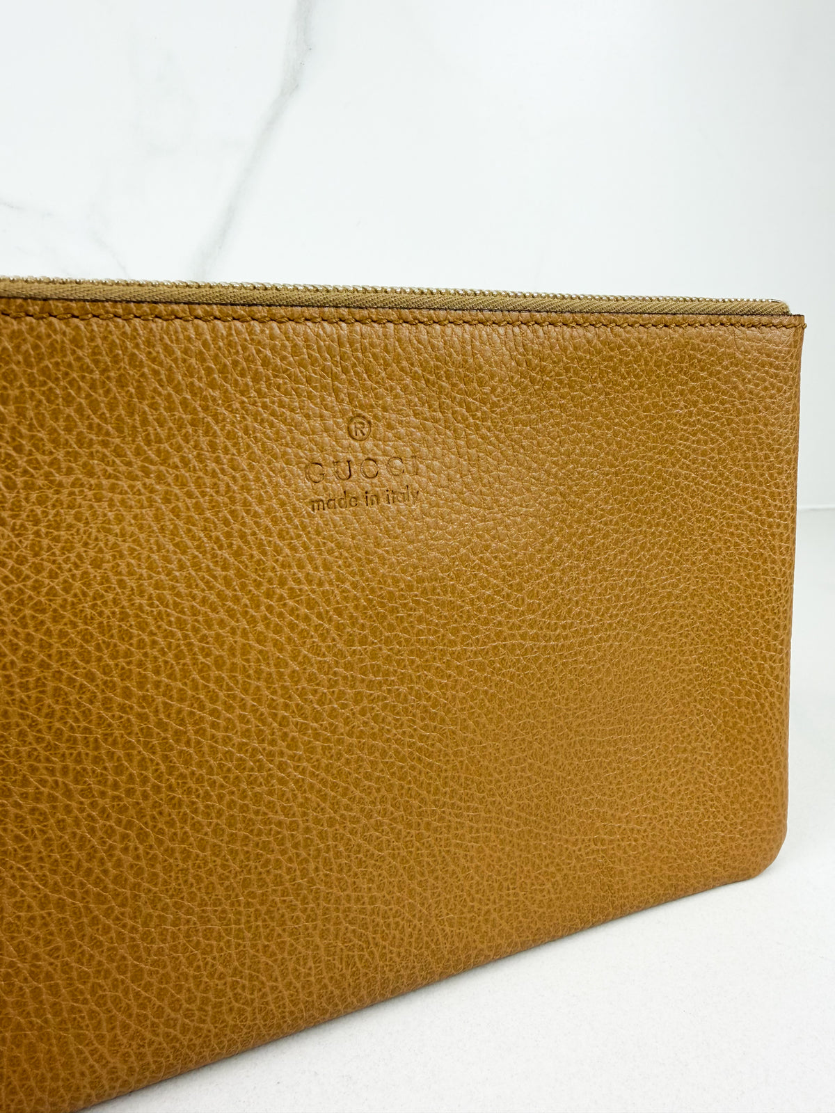 Gucci Bamboo Tassel Pouch Taupe Grained Leather