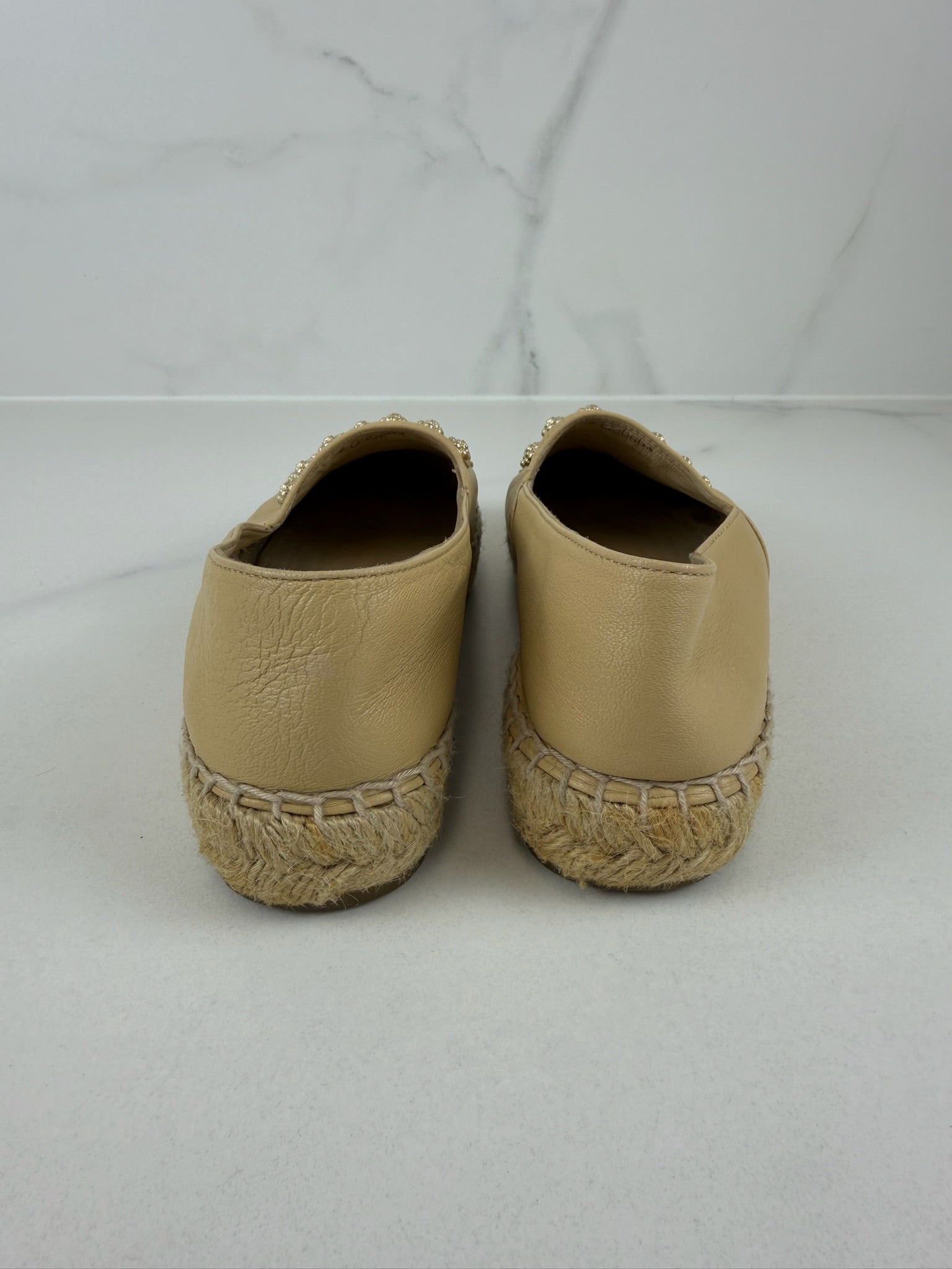 Chanel Beige Leather Studded CC Espadrilles Size 36