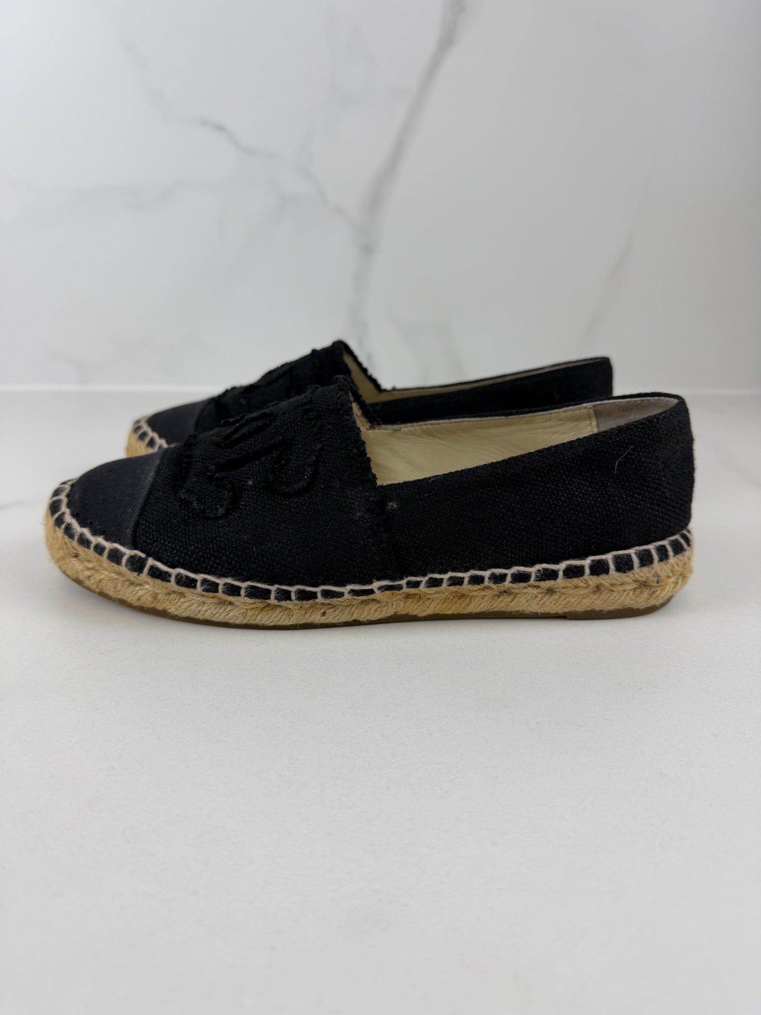 Chanel Black CC Canvas Espadrille Size 36