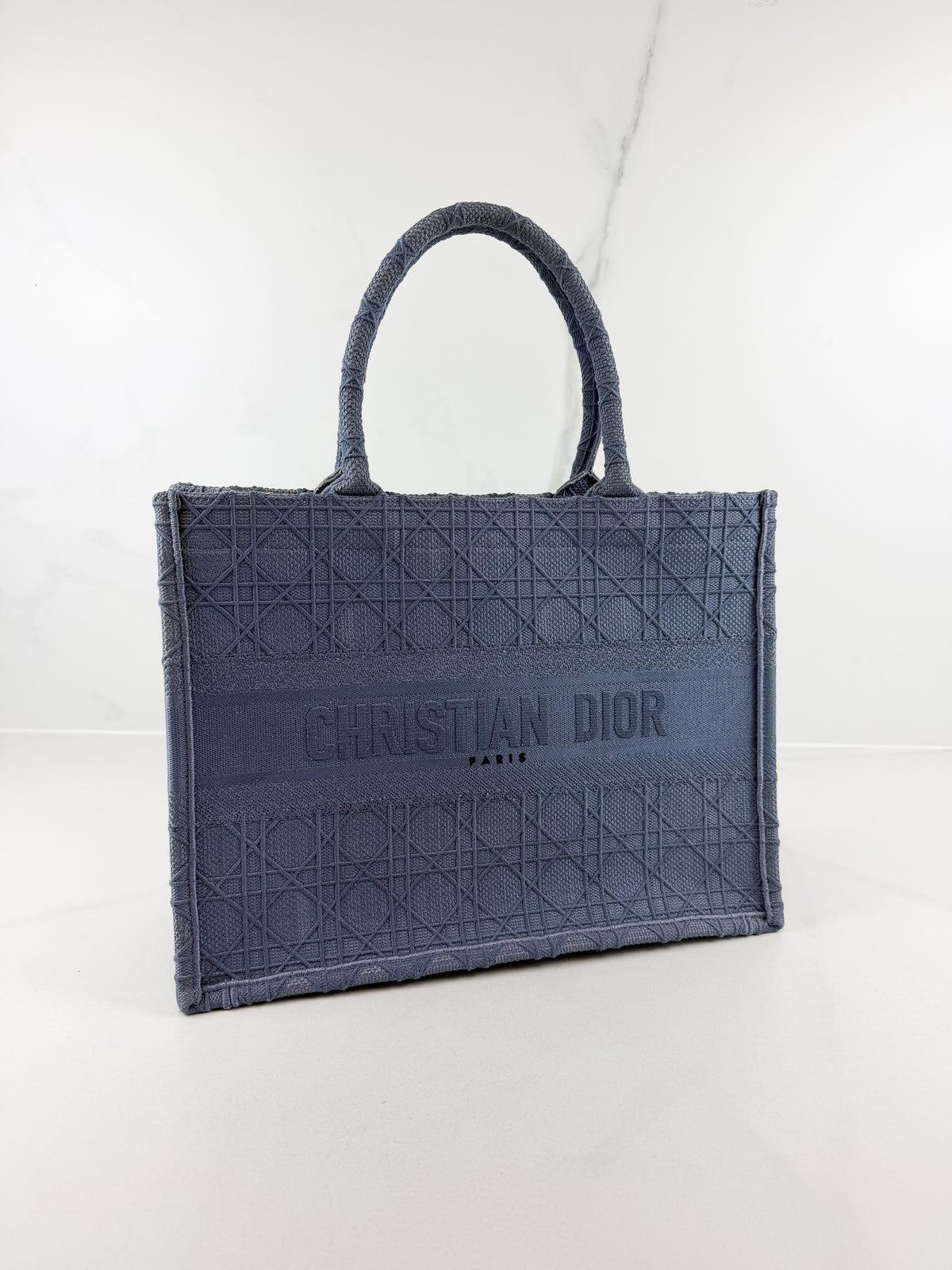 Christian Dior Medium Oblique Book Tote Cannage Embroidered Grey