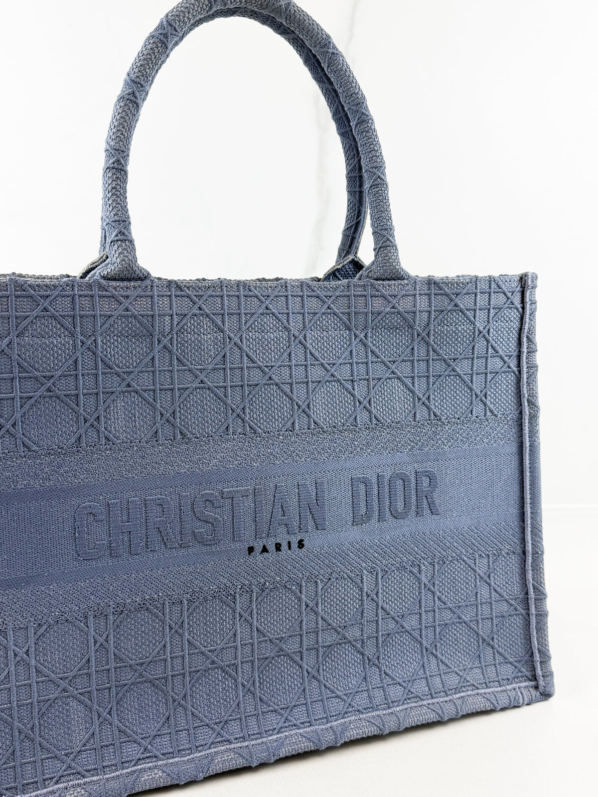 Christian Dior Medium Oblique Book Tote Cannage Embroidered Grey