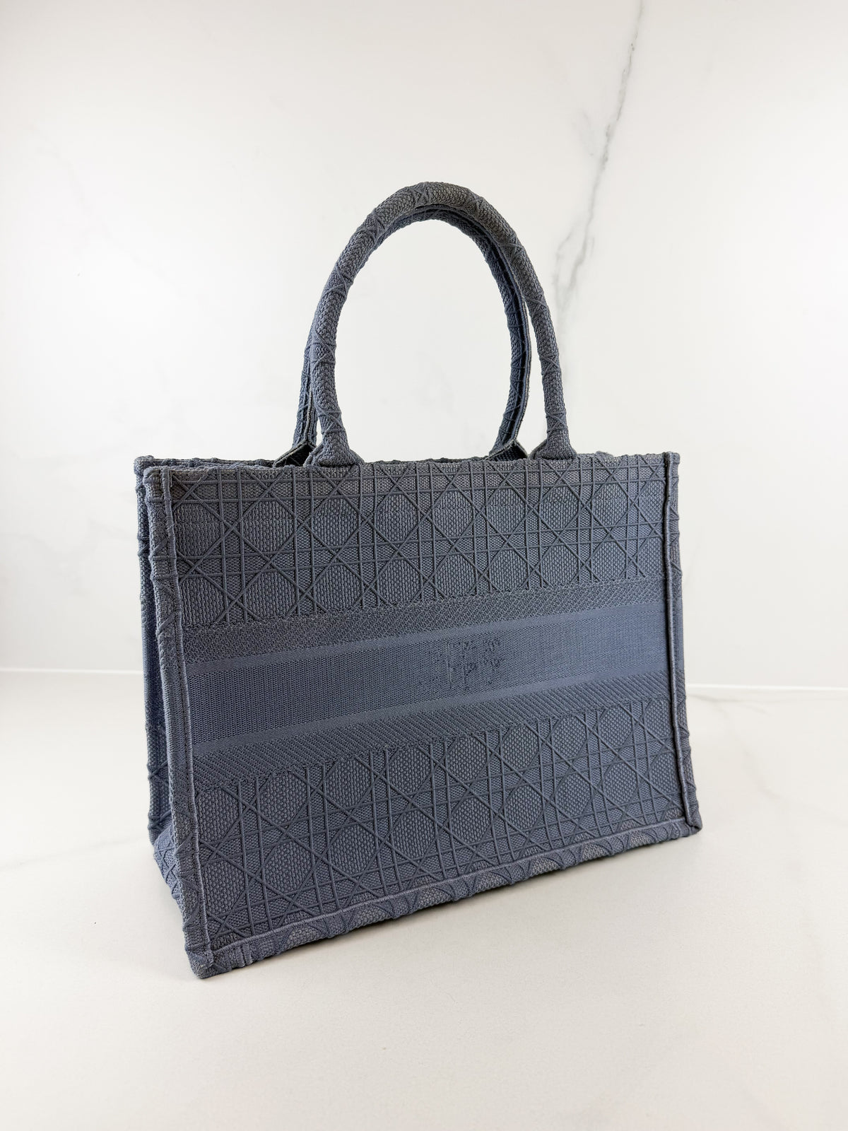 Christian Dior Medium Oblique Book Tote Cannage Embroidered Grey