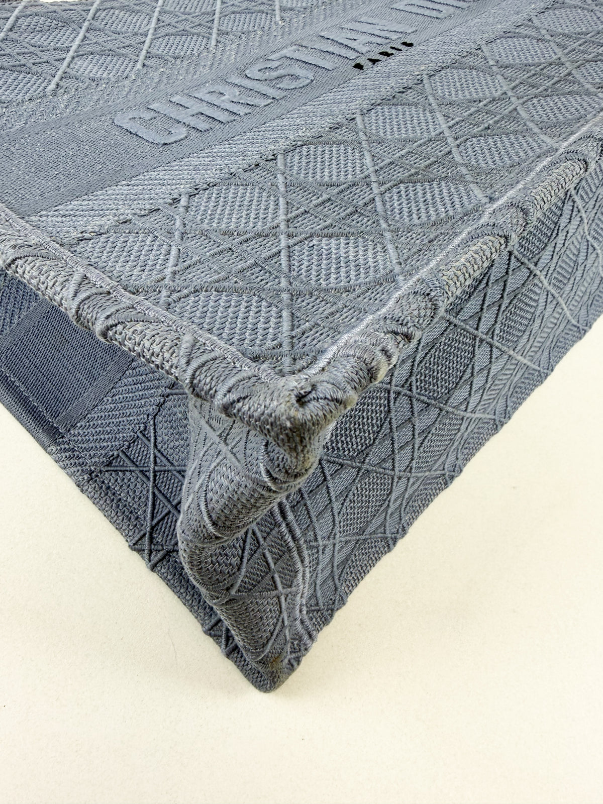 Christian Dior Medium Oblique Book Tote Cannage Embroidered Grey