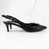Valentino Kitten Heel Rockstud Black Leather Slingback Size 36