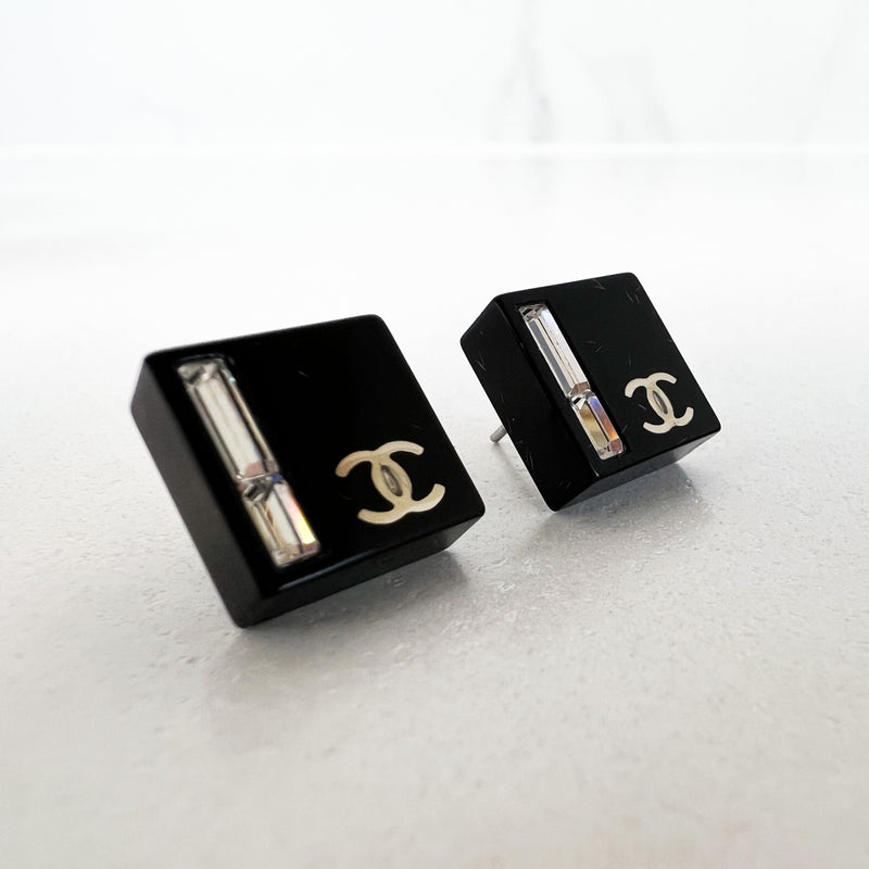 Chanel Square Black CC Stud Earrings