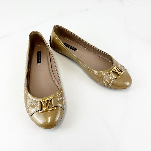 Preloved Louis Vuitton PATENT LEATHER BALLET FLATS - BEIGE