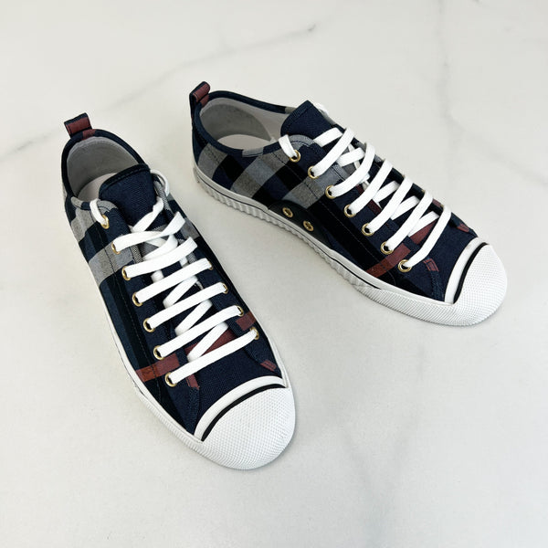 Burberry Low Top Navy Check Canvas Sneaker Size 41